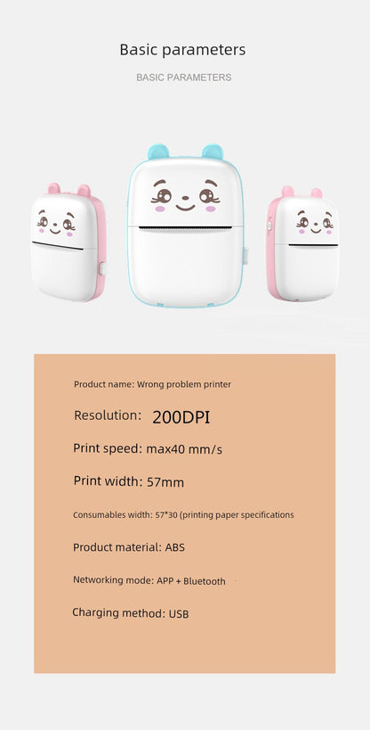 Mini Student Pocket Wrong Question Printer Meow Printer Thermal Photo Label Small Household Portable Cheap Good Vibrations