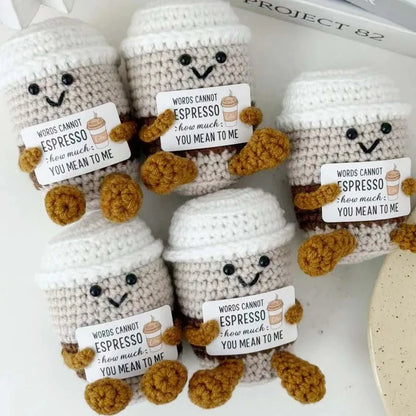 Positive Energy Handmade Plush Wool Knitting Shark Potatoes Doll Emotional Support Hug Pocket with Card Creative Festivals Gift Good Vibrations