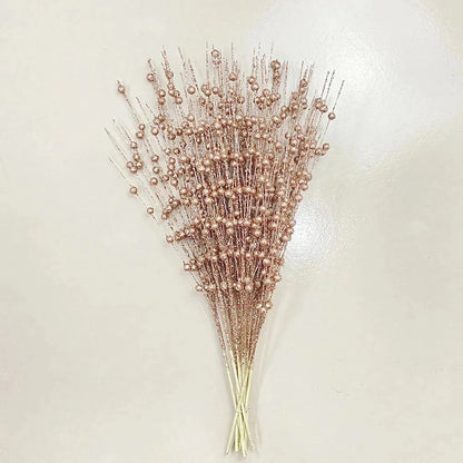 Christmas Tree Decoration, Fake Glitter Berry Leave, Dried Branch, Golden Powder, Flower Material, New Year Party, 1Pc, 12 Forks Good Vibrations