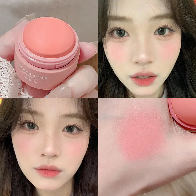 Cream blush ball,High-Pigment Formula,Semi-Matte & Powder Finish,Blendable Color blush Highlight stick for Eyes,Lips&Cheeks Good Vibrations