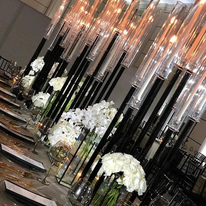 Wedding Table Centerpiece Flower Stand, Acrylic Candle Holder, Party Road Lead, DIY Decoration, 9 Heads Candlesticks, Black, 2 P Good Vibrations