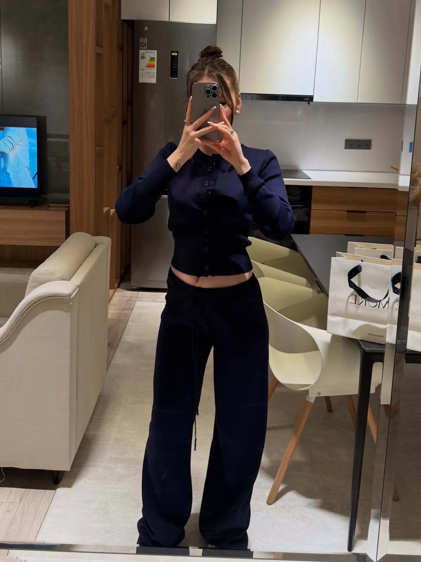 Tornova 2025 Fall Winter Knitted Suit Solid Cardigan Top Women's O neck Knitted Sweater Straight Trousers Two Piece Set Casual Good Vibrations