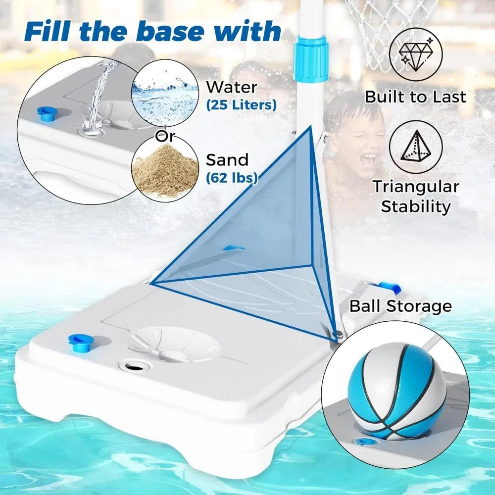 Pool Basketball Hoop Poolside, Stainless Steel Rust-Proof 32" Basketball Hoop Outdoor, Height Adjustable Swimming Good Vibrations