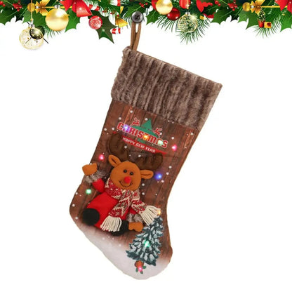 Christmas Stocking With Colorful Lights 18.11 Inches Cartoon Christmas Stocking Tree Ornaments Decoeative Stocking Pendants Good Vibrations