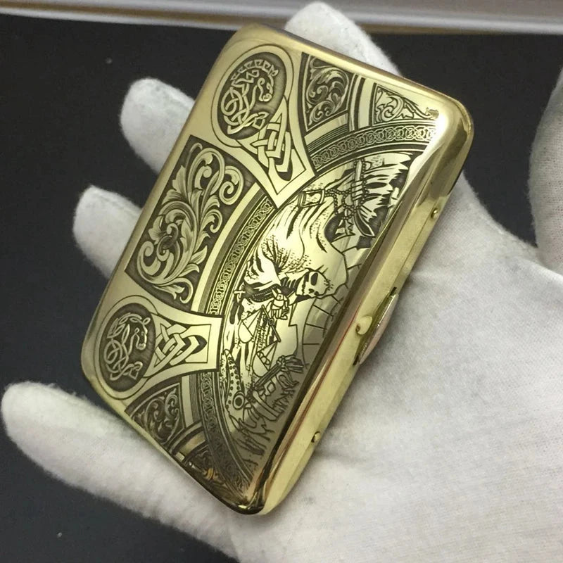 Retro Brass Carved Metal Cigarette Case Holding 16 Sticks Portable Tobacco Case Cigarette Holder Storage Box Smoking Tools Good Vibrations Adult Super Store