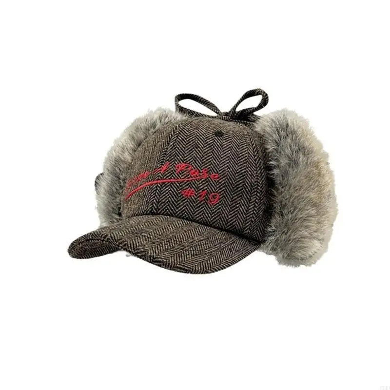 652F Women Baseball Hat 2000s Plush Earflap Fun Furry Hat for Idol Concert Shows Embroidery Caps for Adults Good Vibrations