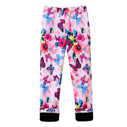 Girls Warm Plush Long Pants for Autumn Spring Cartoon Butterfly Striped Soft Cozy Leggings Fleece-Lined Bottoms Kids Casual Wear Good Vibrations
