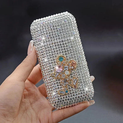 Luxury Rhinestone Cigarette Box with USB Charging Lighter Windproof Portable Smoking Accessories Fashionable Women's Gift Good Vibrations Adult Super Store