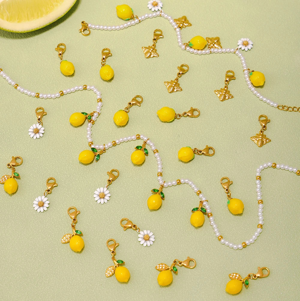 Nivora Resin Fruit Lemon Pendant Necklace For Women Imitation Pearl Stainless Steel Zircon Handmade Strand Beads Choker Jewelry Good Vibrations