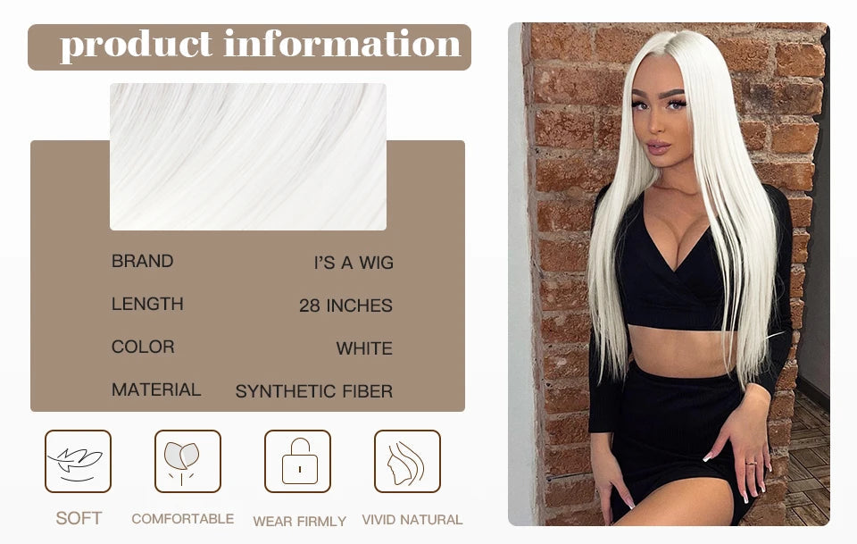 I's a wig Long Straight White Cosplay Wigs Synthetic Wigs for Women 60 613 Blonde Grey Pink Black Color for Daily Party Lolita Good Vibrations