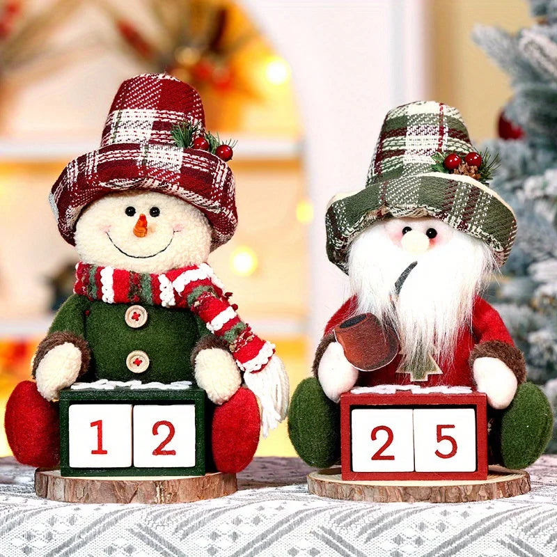 Christmas Advent Calendar Santa Claus Wooden Christmas Ornament Snowman Non Woven Fabric Countdown Calendar Desktop Decoration Good Vibrations