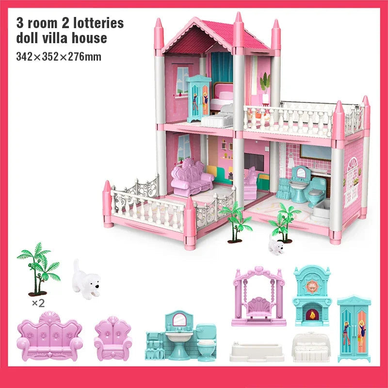 DIY Assemble Villa Model Toy House Cartoon Dools Role-Playing Set Fun Puzzle Doll House Household House Playing Toys Good Vibrations