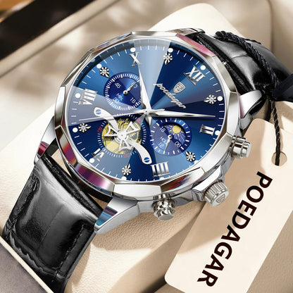 POEDAGAR Military Luxury Men Wristwatch Quartz Waterproof Luminous Chronograph Leather Man Watch Sports Men's Watches Male Reloj Good Vibrations