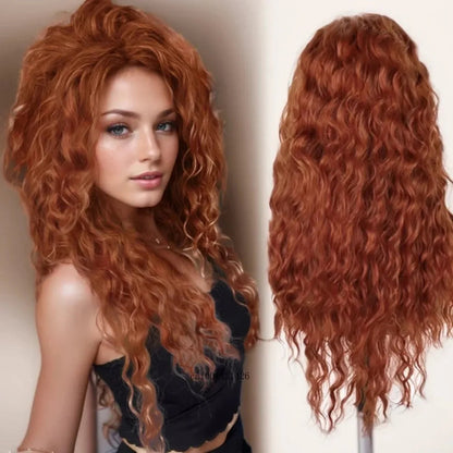 GNIMEGIL Synthetic Long Wave Cur Wigs Female Natural Brown Wig with Clip Free Part Side Bangs 80s Curly Wigs for Women Ombre Wig Good Vibrations