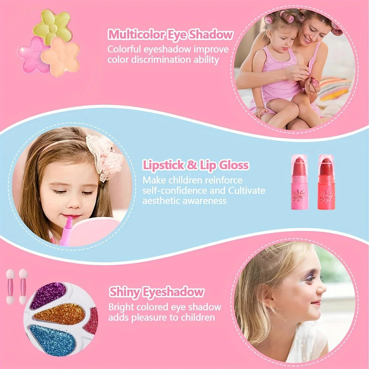 Princess Make Up Bag Play House Toy Girls, Eye Shadow Makeup Cosmetics Box, Birthday Christmas Gift for Kids Party Cosplay Good Vibrations