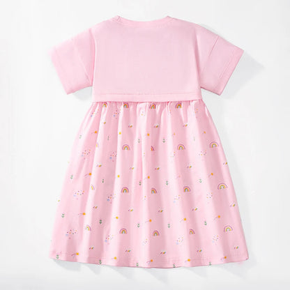 Little maven Children's Clothing Baby Girls 2025 Summer Embroidered Cartoon Casual Unicorns Dresses Pink Dresses Kids Clothes Good Vibrations