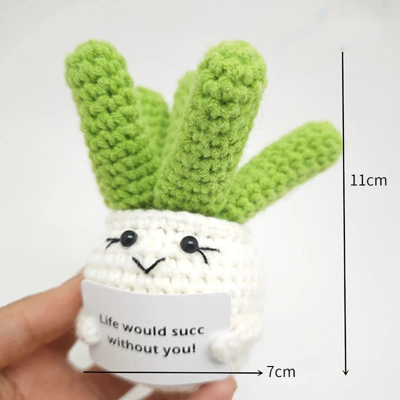 Positive Energy Crochet Doll Pocket Hug Handmade Knitted Plush Rose Sunflower Tulip Cactus Love Funny Emotional Support Gift Good Vibrations