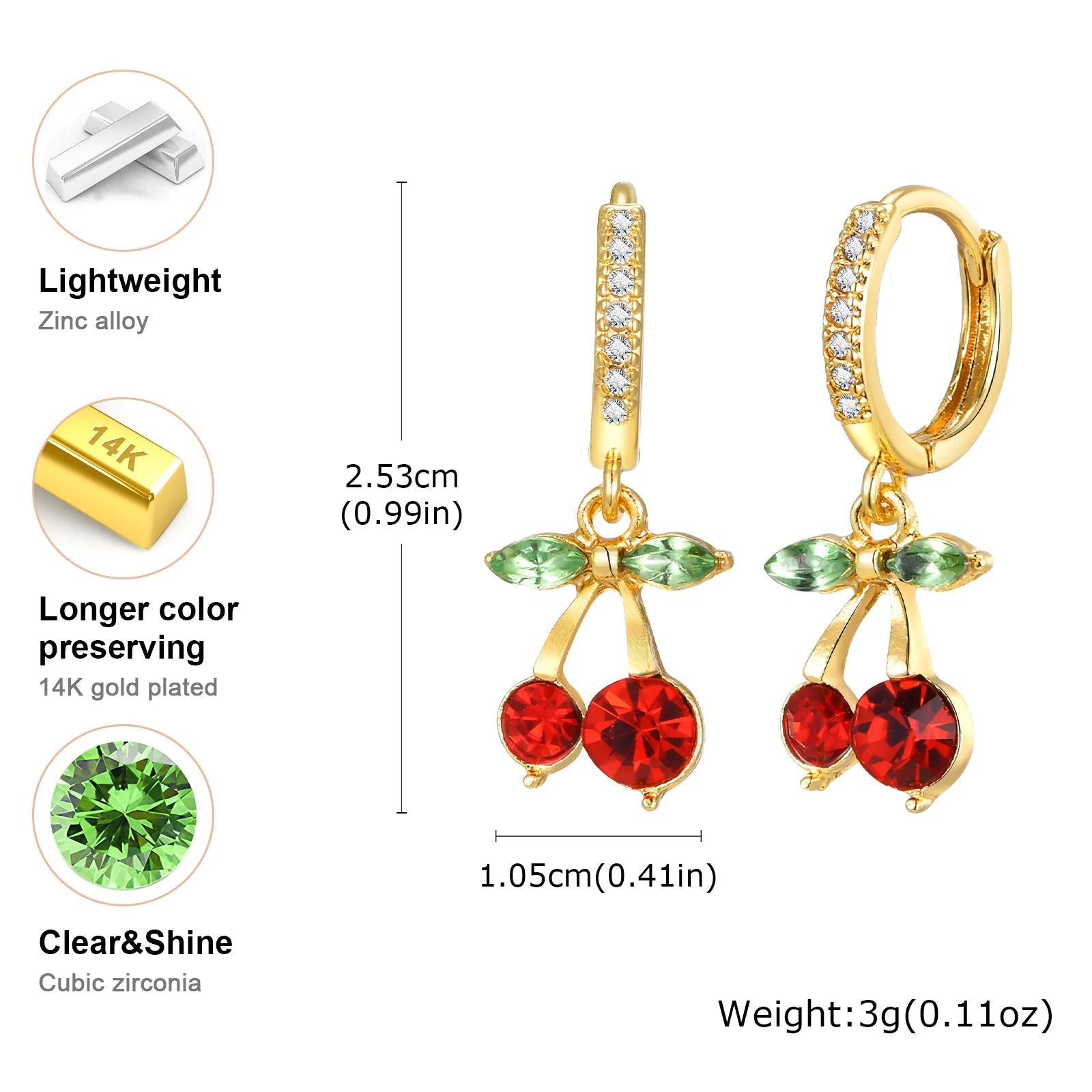 Vnox Elegant Cute Red Cherry Drop Earrings For Women Charm Ear Jewelry Wedding Party Dainty Fruit 1 Pair Earring Gifts To Girls Good Vibrations Adult Super Store