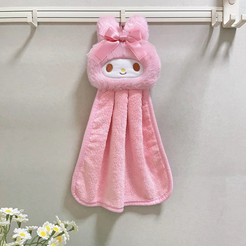 Cute My Melody Hangyodon Hand Towels Home Bathroom Kitchen with Hanging Loop Thickened Speed Dry Absorbent Hand Cloth Good Vibrations