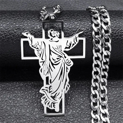 Hip Hop Punk Crown of Thorns Jesus Cross Necklace for Men Stainless Steel Gold Plated Crucifix Pendant Necklaces Jewelry N8052 Good Vibrations