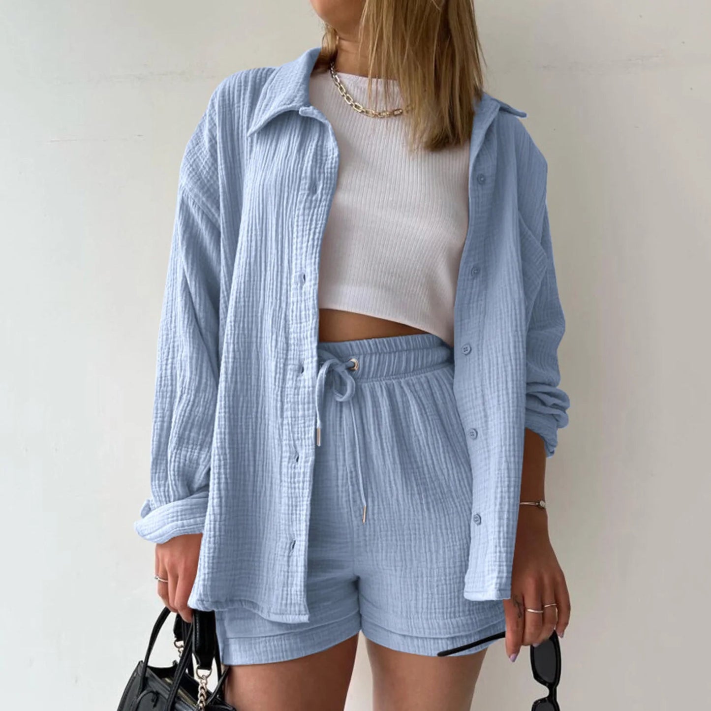 Women Summer Outfit Muslin Blouse Coat 2 Piece Clothing Women's Elegant Beach Holiday Women Set Female Coat Loose Suit Good Vibrations