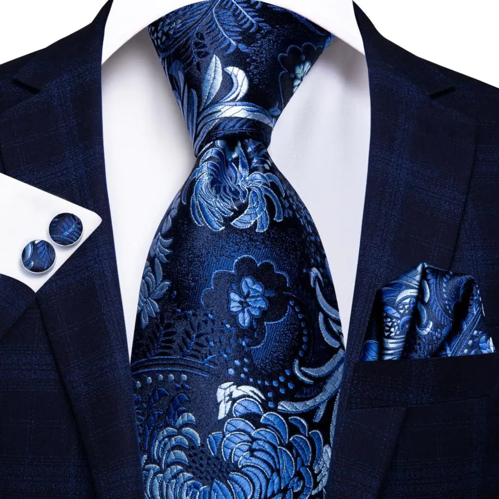 Hi-Tie Blue Business Solid 100% Silk Men's Tie NeckTie 8.5cm Ties for Men Formal Luxury Wedding High Quality Gravata Good Vibrations