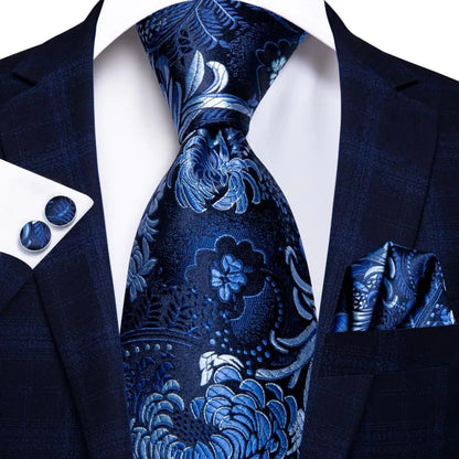 Hi-Tie Blue Business Solid 100% Silk Men's Tie NeckTie 8.5cm Ties for Men Formal Luxury Wedding High Quality Gravata Good Vibrations