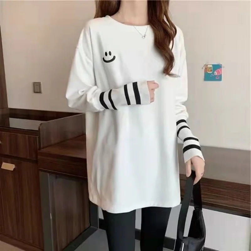 T Shirts Female Long Sleeve Clothes Autumn Tees Spring Top for Women Harajuku Original Causal Luxury Vintage Causal O Pulovers Y Good Vibrations