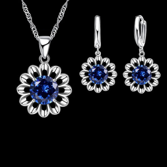 New Fashion Wedding Jewelry Set Women Top Quality 925 Sterling Silver Color Crystal Pendant Necklace Hoop Earring Big Promotion Good Vibrations