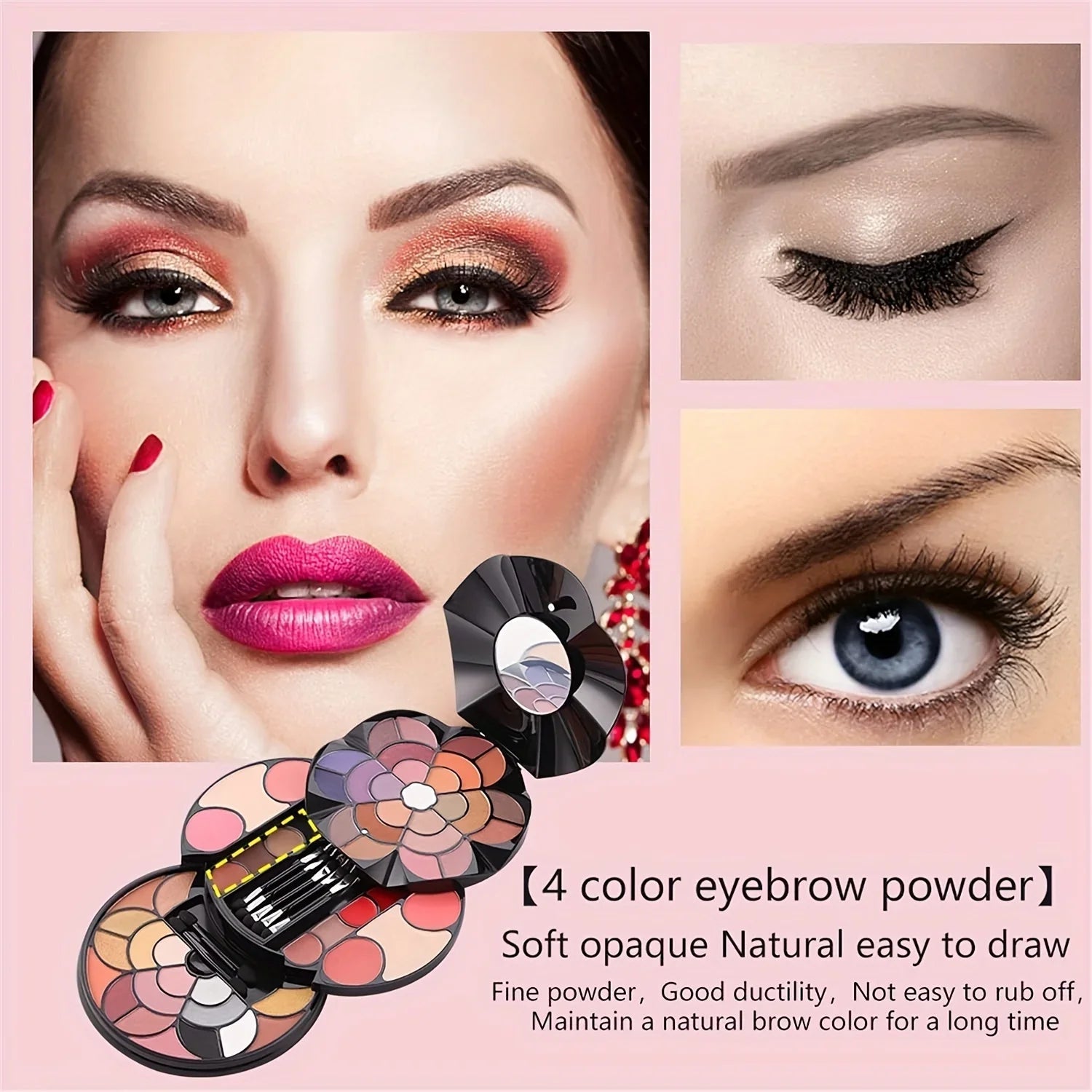 57-Color Petal Makeup Palette with 43 Eyeshadows 4 Eyebrow Powders&Blush&Lipstick And 2 Pressed Powders - All-In-One Beauty Kit Good Vibrations