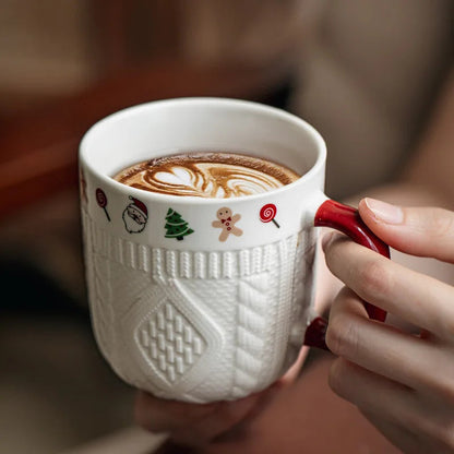 2Pcs/Set 12oz Ceramic Espresso Cups Porcelain Coffee Mugs Set for Tea Latte Cafe Mocha Couple Cozy Sweater Cups Christmas Gift L Good Vibrations