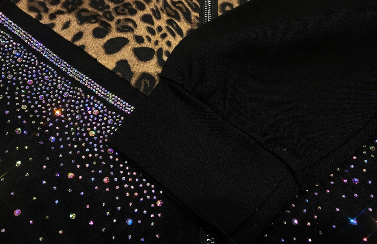 Diamonds Leopard Print Patchwork 2 Piece Sets Womens Outfits Casual Tracksuit Women Autumn Loose Cardigan Side Stripe Pant Suits Good Vibrations