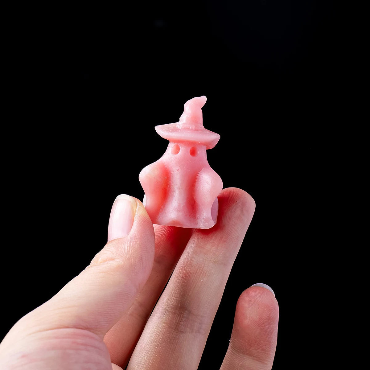 1pc Natural Crystal Pink Opal Gem Carving White Cloth Ghost Stone Crafts Halloween Statue Home Decorations Good Vibrations