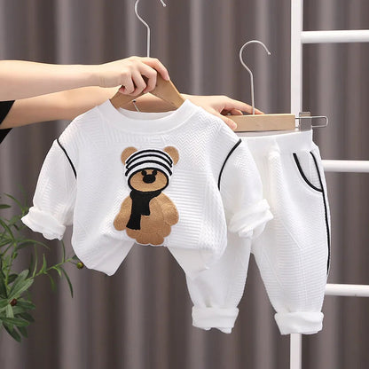 Baby Clothes 2025 New Children's Little Bear Long Sleeve Set Boys and Girls' Letter Sweater Pants Two Piece Set Simple Sportswea Good Vibrations