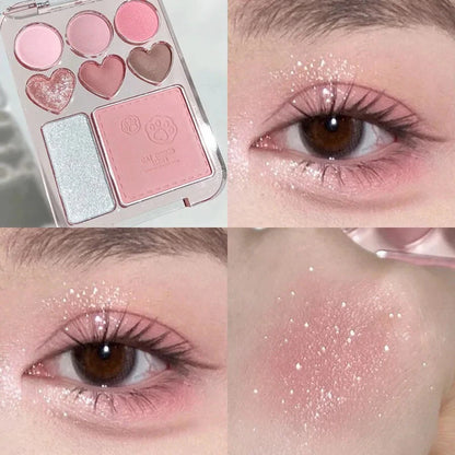 8-color Pearl Glitter Matte Peach Pink Blusher Highlight Eye Shadow All-in-one Plate Korean Makeup Pink Orange Eyeshadow Make Up Good Vibrations