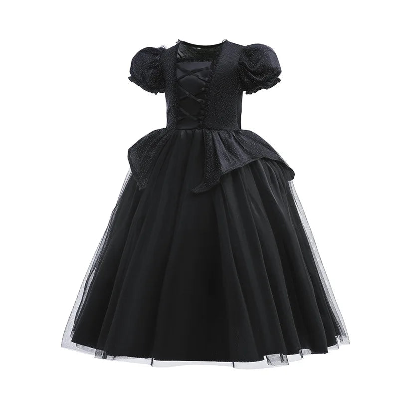 Halloween Costume For Kids Black Witch Dress Luxury Lace Sequin Evil Role Playing Costume Maleficent Dress Up Outfit Ghost Bride Good Vibrations