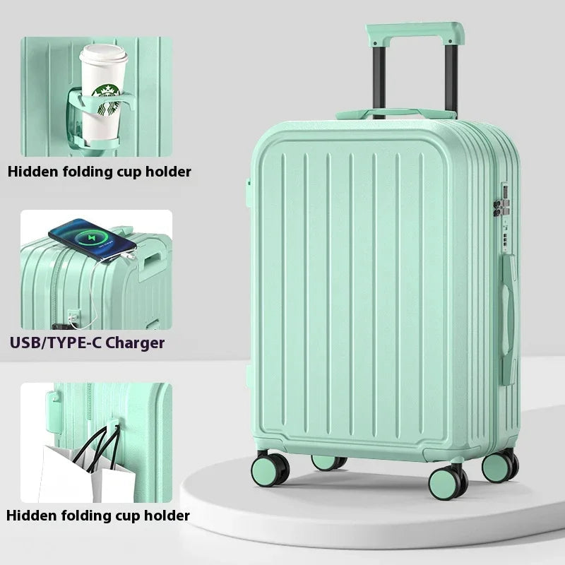Stylish Lightweight Hardshell Luggage Trolley Case with USB Port, Perfect for Women Travel & Business 20/22/24/26/28 Inch Good Vibrations