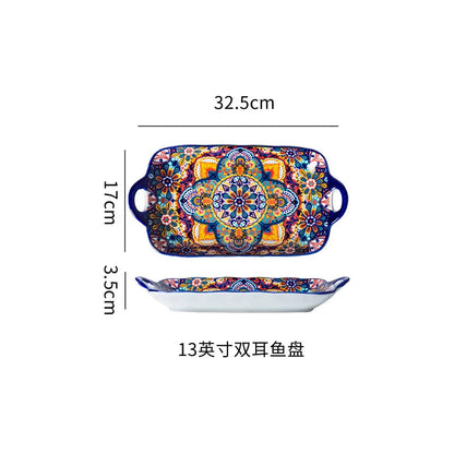 Ceramic Tableware Set Rice Bowl Serving Plate Creative Cutlery Soup Plate Noodle Handle Bowl Sauce Dish Steak Salad Fruit Plate Good Vibrations