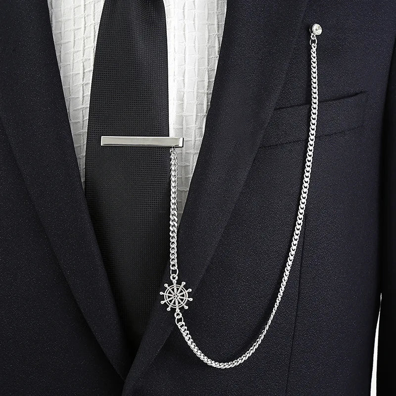 Men's Long Chain Tie Clip Brooch Fashion Personality Mens Party Suit Dress Shirt Ties Accessories Gift Chains Necktie Clips Pins Good Vibrations