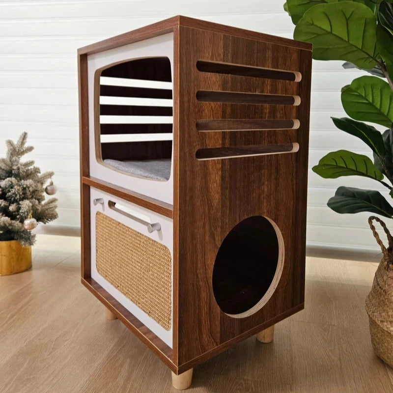 Solid Wood Cat Beds Creative Cat Furniture Bed House Pet Kitten Cats Home Houses Pets Supplies Hiding Beds Tunnel Rooms Houses Good Vibrations