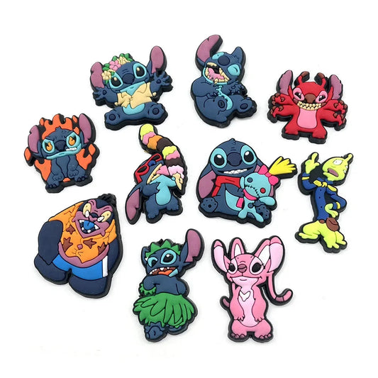 10pcs Lilo Stitch Series Shoe Charms for Crocs DIY Shoe Decorations Stitch Accessories Decorations Sandals Decorate Kids Gifts Good Vibrations