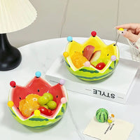 Ceramic Watermelon Shape Fruit Plate Cute Large Capacity Fruit Fork Dish with Forks Dessert Salad Bowl Cake Good Vibrations