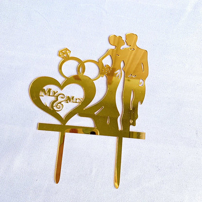 Mrs & Mrs Wedding Party Cake Topper Gold Black Ring Acrylic Wedding Cake Toppers Dessert Decoration Bride Groom Baking Supplies Good Vibrations