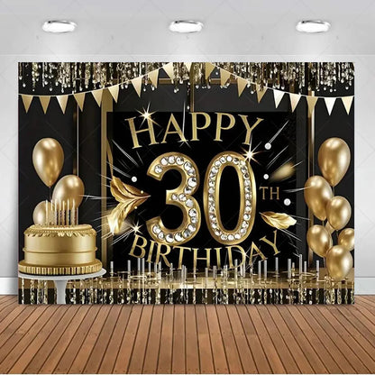 30th Birthday Party Decor Background Pink Black Gold Glitter Woman Man 30 Years Old Photography Backdrop Supplies Adult Gifts Good Vibrations