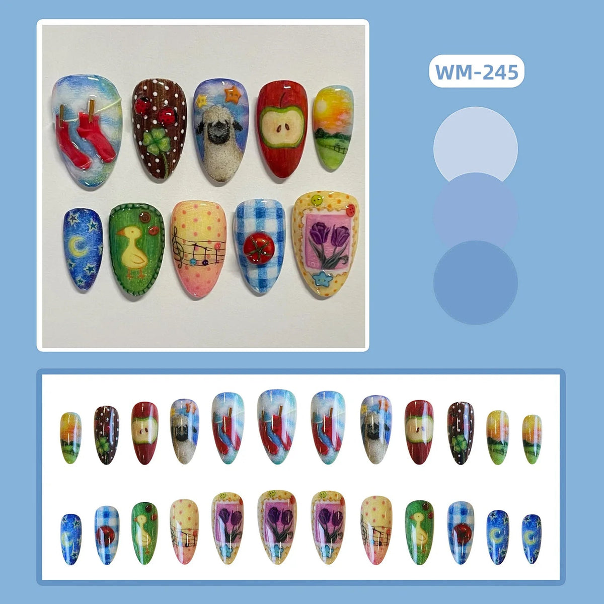 24pcs Cute Cartoon Fake Nail Tips Oil Painting Series Printed Almond Press On Nail Sweet Cool Charming False Nail For Spicy Girl Good Vibrations