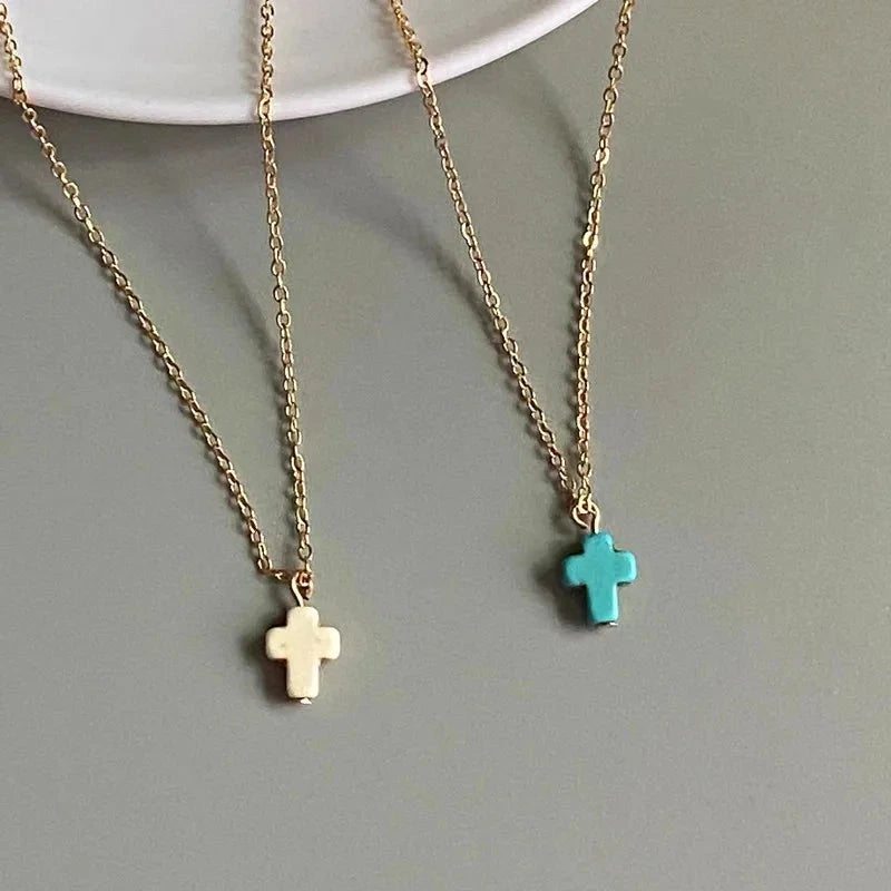 New Popular Cross Necklace for Women White Blue Color Fashion Pendant Choker Necklace Golden Color Link Chain Wholesale Jewelryj Good Vibrations
