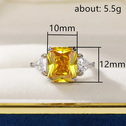 Huitan Geometric Shaped Yellow Cubic Zirconia Rings Silver Color Wedding Bands for Women Brilliant Accessories  Party Jewelry Good Vibrations