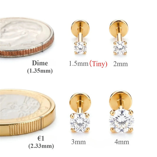 2/8PCS Stainless Steel Eearring Nose Stud Cartilage Piercing Jewelry Helix Tragus Lip Flat Back Tiny Earrings for Women 18G Good Vibrations