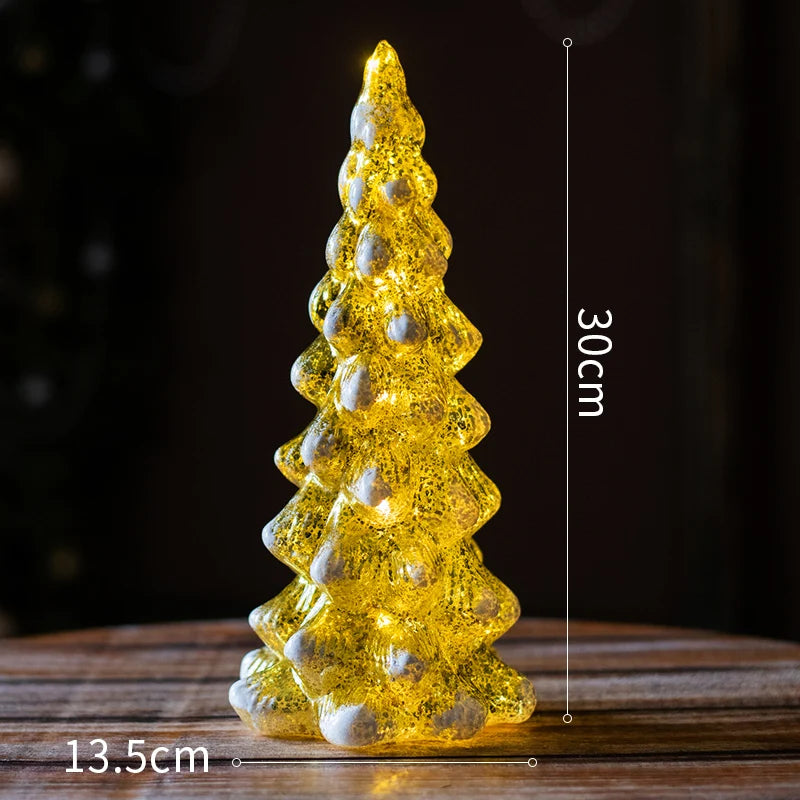 Christmas Tree Glass Night Light for Home Xmas Romantic Holiday Atmosphere Arbol De Navidad Ornaments LED Luminous Decoration Good Vibrations
