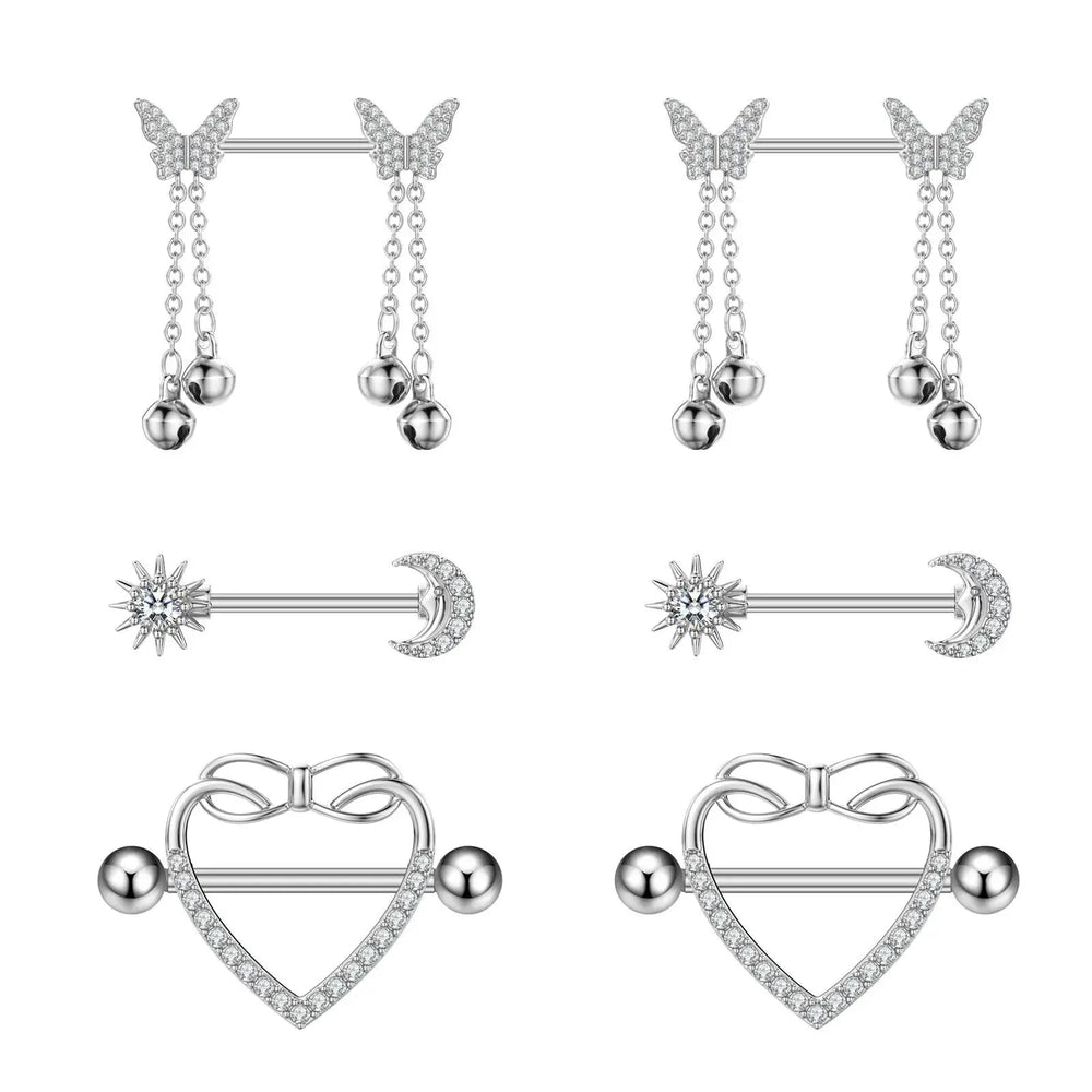 Mixed-style Sexy Nipple Rings Sets Heart Butterfly Dangle Nipple Piercing Bulk for Women Stainless Steel Cute Cat Shield Barbell Good Vibrations Adult Super Store